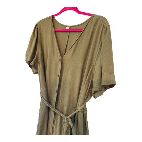 Old Navy Army Green Linen Blend Button Front Romper Jumpsuit Size 2XL - Picture 2 of 13